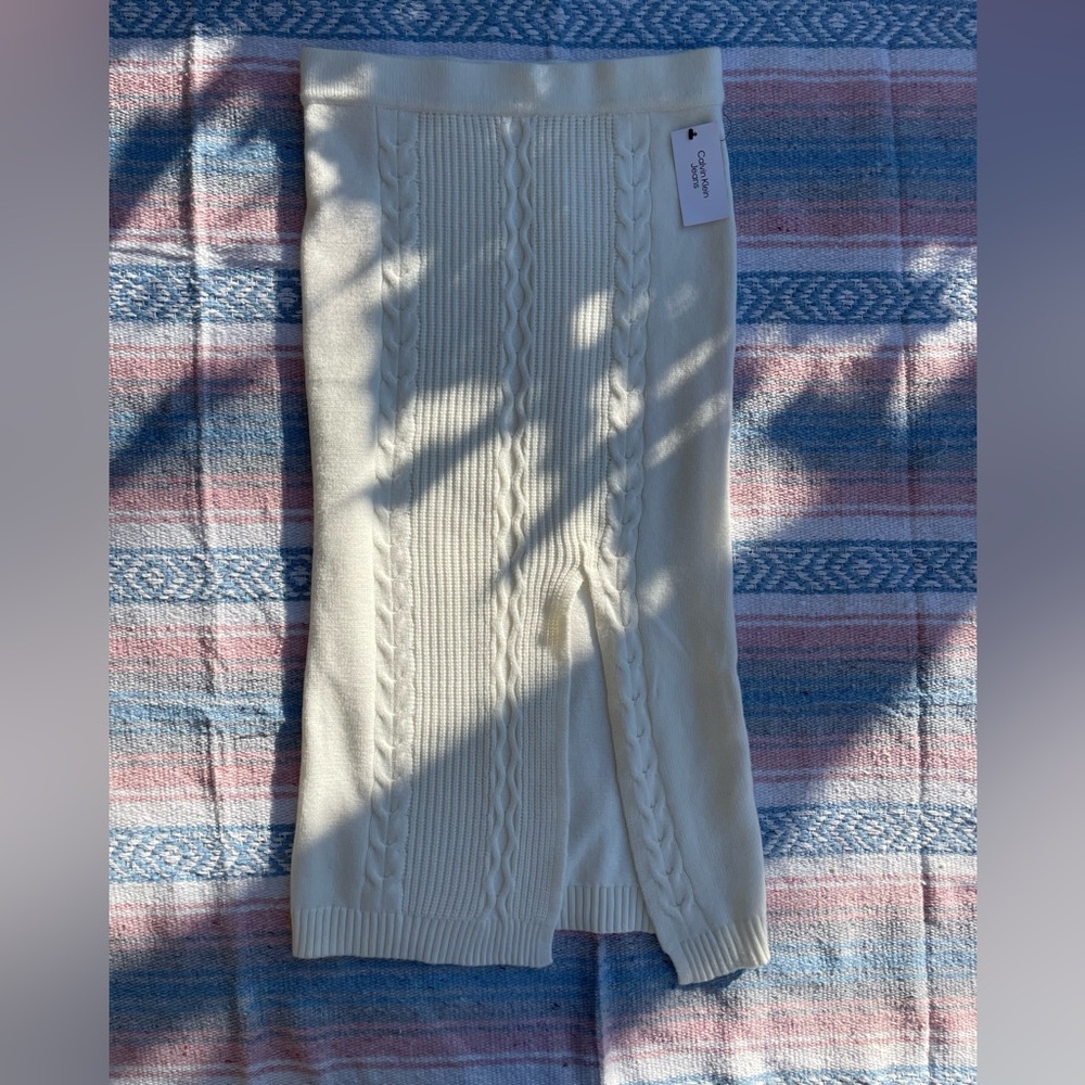 Calvin Klein Cream cable knit midi sweater skirt